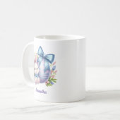 Schattige konijntje met paarse ei en blauwe strik koffiemok (Voorkant links)