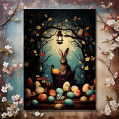 Schattige konijntje met paaseieren en lentebloemen feestdagen kaart