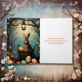 Schattige konijntje met paaseieren en lentebloemen feestdagen kaart