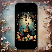 Schattige konijntje met paaseieren en lentebloemen feestdagen kaart