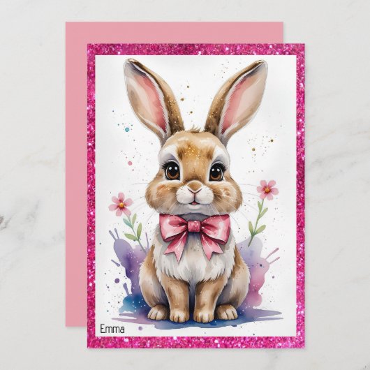 Schattige konijntje met roze strikje kaart (Voorkant / Achterkant)