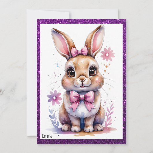 Schattige konijntje met roze strikje kaart (Voorkant)
