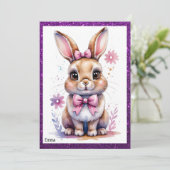 Schattige konijntje met roze strikje kaart (Staand voorkant)