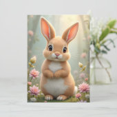 Schattige konijntje omringd door bloemen feestdagenkaart (Staand voorkant)