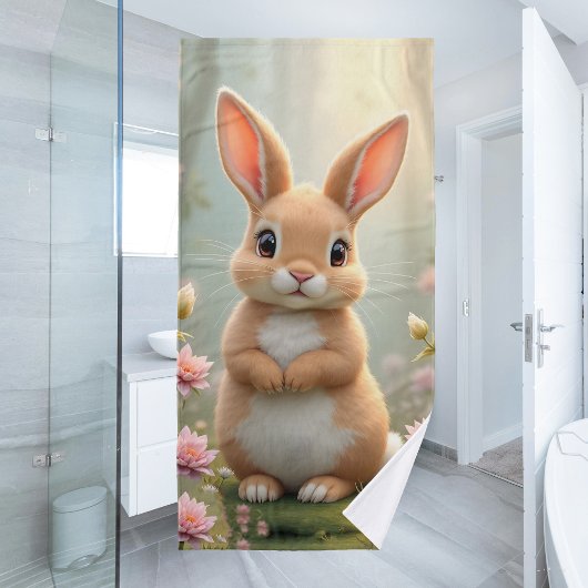 Schattige konijntje omringd door bloemen, kinder badhanddoek