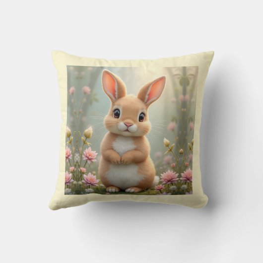 Schattige konijntje omringd door bloemen kussen (Achterkant)