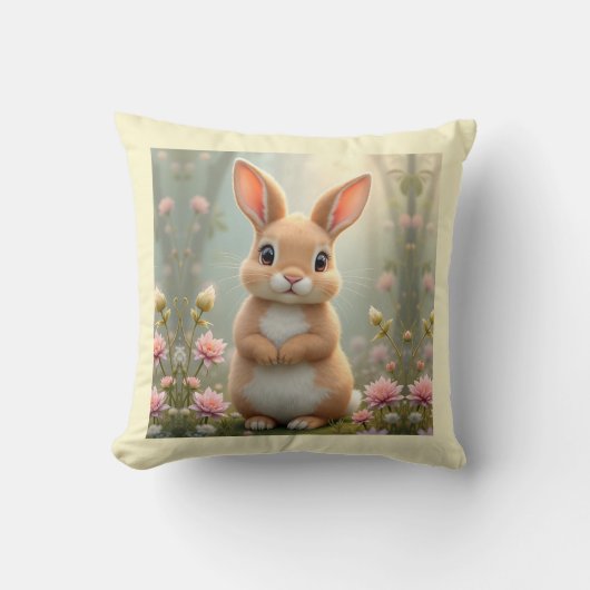 Schattige konijntje omringd door bloemen kussen (Voorkant)