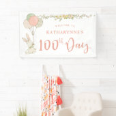 Schattige Konijntje Rustieke Bloemen 100e Dag Spandoek (Insitu)