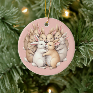 Schattige konijntjes in een gezellige pastelknuffe keramisch ornament