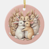 Schattige konijntjes in een gezellige pastelknuffe keramisch ornament (Voorkant)