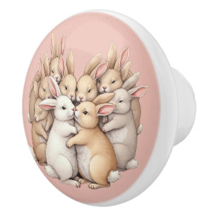 Schattige konijntjes in een gezellige pastelknuffe keramische knop