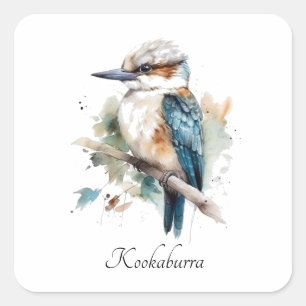 Schattige Kookaburra op een tak geschilderd in wat Vierkante Sticker