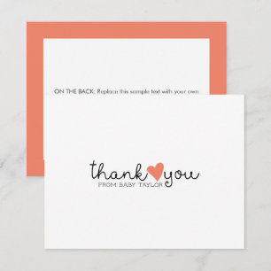 Schattige koraal Sinaasappel hart Baby shower dank Bedankkaart