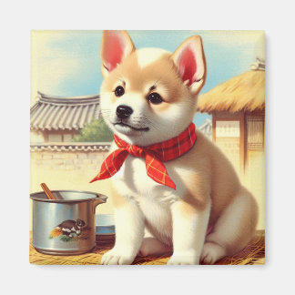 Schattige Koreaans Jindo Dog Painting Magneet