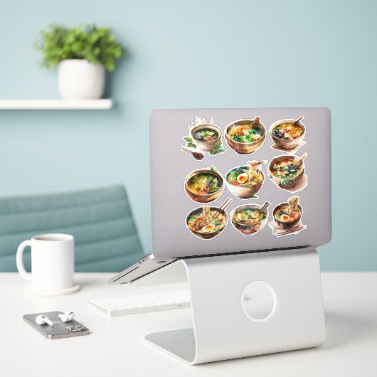 Schattige Koreaans Ramen & Soep Sticker Blad30006 (Laptop op bureau)