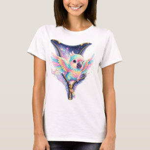Schattige Kosmische Papegaai die uit Rits gluurt F T-shirt