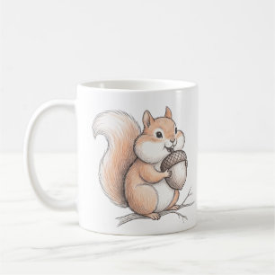 Schattige Krijtjes Eekhoorn met Eikel Handgetekend Koffiemok
