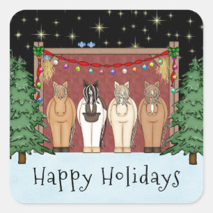 Schattige kudde paarden vrolijke feestdagen paard vierkante sticker