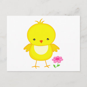 Schattige kuiken met bloem briefkaart