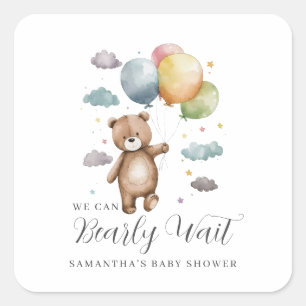 Schattige kunnen we bijna wachten Beer ballon Baby Vierkante Sticker
