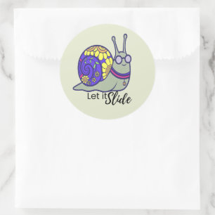 Schattige 'Laat het Glijden' Slakkensticker – Whim Ronde Sticker