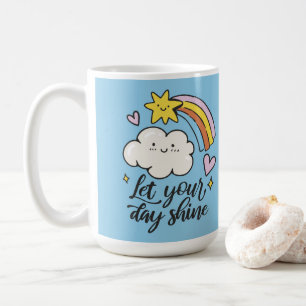 Schattige Laat je dag stralen Cartoon Cloud en Rai Koffiemok