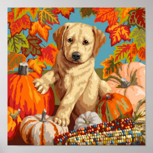 Schattige Labradoodle Puppy Herfst Oogst Poster