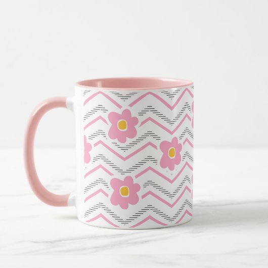 Schattige lachend gezicht op roze Chevron Pattern Mok (Links)