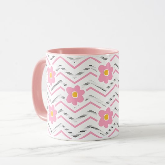 Schattige lachend gezicht op roze Chevron Pattern Mok (Voorkant links)