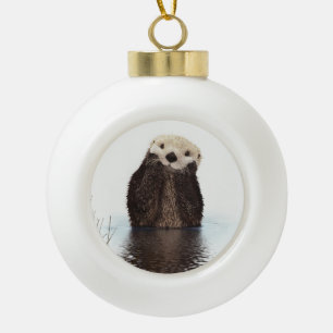Schattige lachend Otter in Lake Keramische Bal Ornament