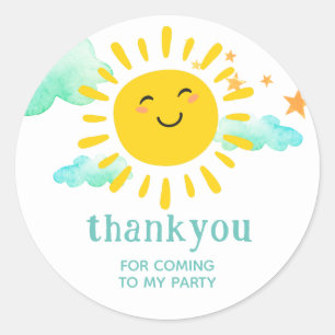 Schattige Lachende Zonneschijn Bedankt Feest Stick Ronde Sticker