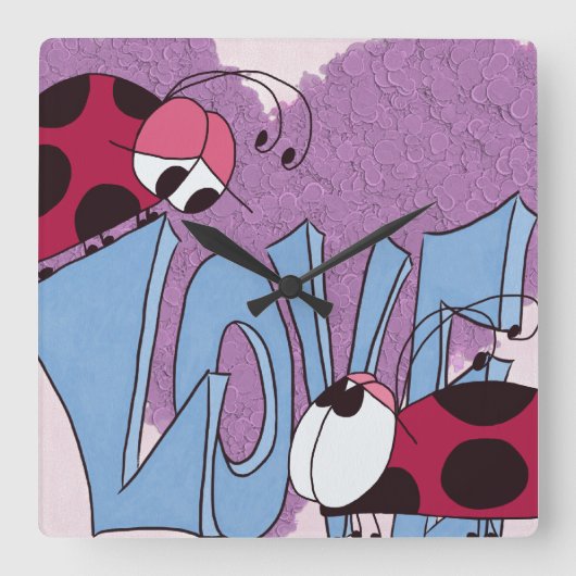 Schattige Ladybug Love Cartoon Vierkante Klok (Voorkant)