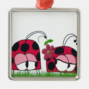 Schattige Ladybug Wooking Zijne Nieuwe Liefde Cart Metalen Ornament