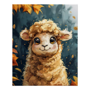 Schattige lam herfst bladeren illustratie perfect poster