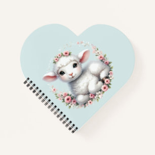 Schattige Lam Met Bloemenkroon Illustratie Notitieboek