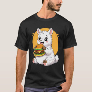 Schattige Lama Die Hamburger Eet Funny Kawaii Dier T-shirt