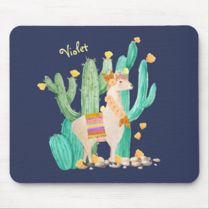 Schattige Lama in Cactus Tuin - Gepersonaliseerd B Muismat
