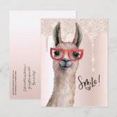 Schattige Lama Meisjesachtig Roze Glitters Bedankt Briefkaart (Voorkant / Achterkant)
