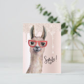 Schattige Lama Meisjesachtig Roze Glitters Bedankt Briefkaart (Staand voorkant)