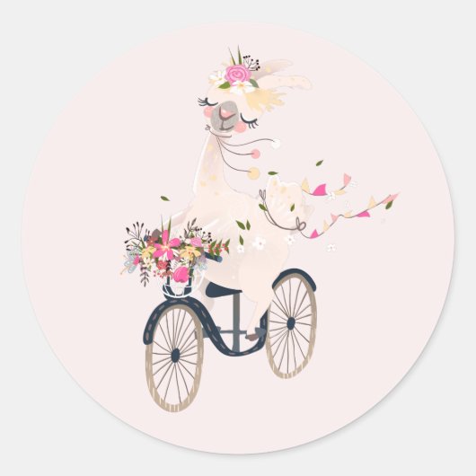 Schattige Lama op Fiets Ronde Sticker (Voorkant)