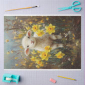 Schattige Lamb Yellow Daffodils Schilderij Decoupa Tissuepapier (Craft)