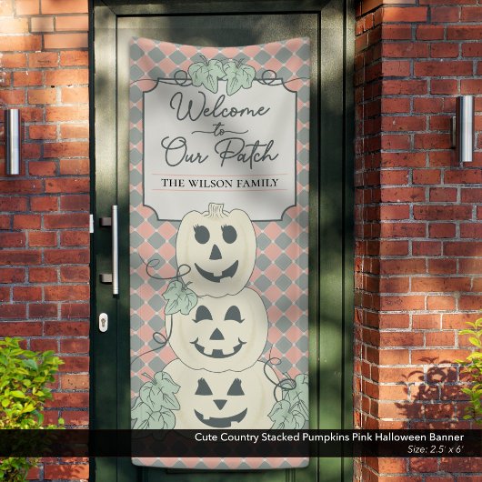 Schattige land gestapelde pompoenen roze Halloween Spandoek