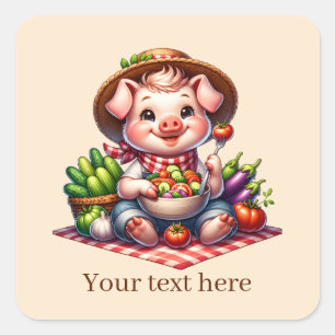 Schattige Land groentevarken tekst toevoegen Vierkante Sticker