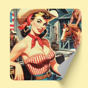 Schattige Land Meisje Pin-up Vierkante Sticker