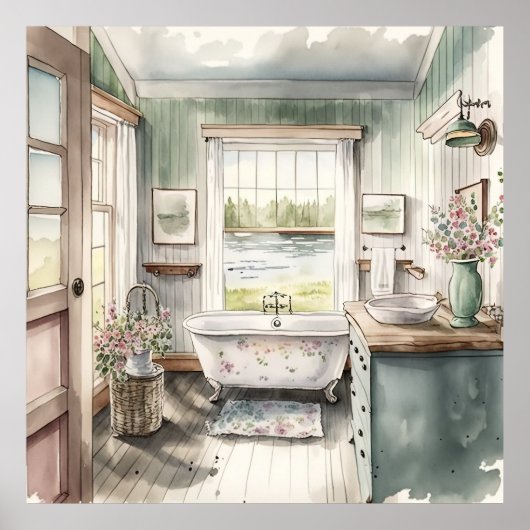 schattige landbadkamerliefhebbers poster (Voorkant)