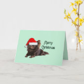 Schattige Lang Haar Chocolade Chihuahua Kerst Kaart (Gele Bloem)