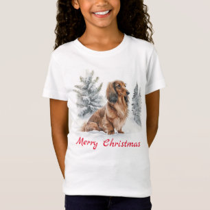 Schattige Langharige Dachshund Worst Hond Kerstmis T-shirt