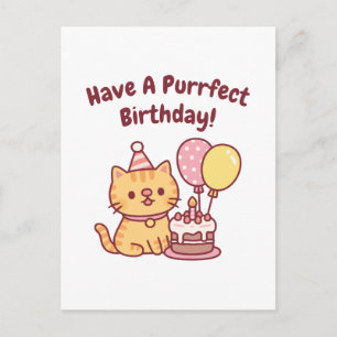 Schattige Lapjeskat Met Taart Purrfecte Verjaardag Briefkaart