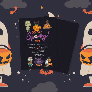 Schattige Laten we Spooky Paarse Halloween Party Kaart