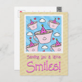 Schattige Latte Glimlacht Koffieliefhebber Gelukki Briefkaart (Voorkant / Achterkant)